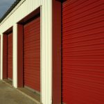 Red storage doors in a straight line